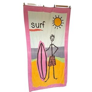 VTG Surfer Beach Towel 90s Rare Decorative Cotton Stockman Surfboard Pink Beach